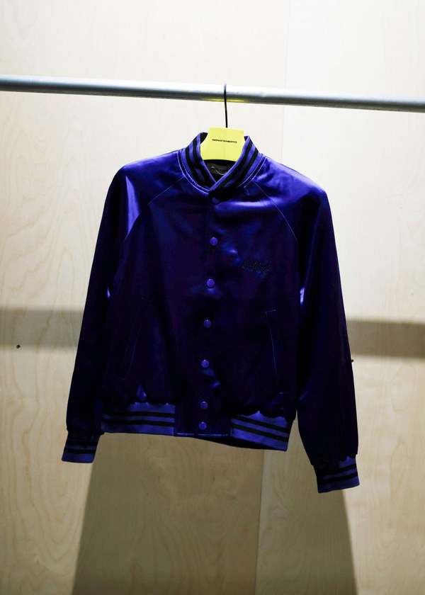 ジャケット・アウター Ernest w. Baker Cropped Jacket Ernest W. Baker Satin Cropped Raglan Baseball Jacket - Deep Purple