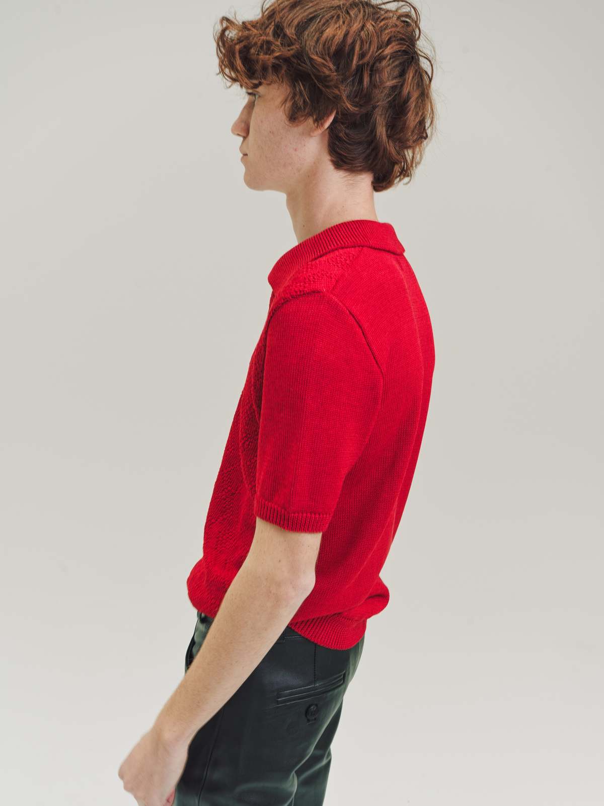 トップス ernest w baker Cable Knit Polo Ernest W. Baker Cropped Zipper Cable Knit Polo - Red