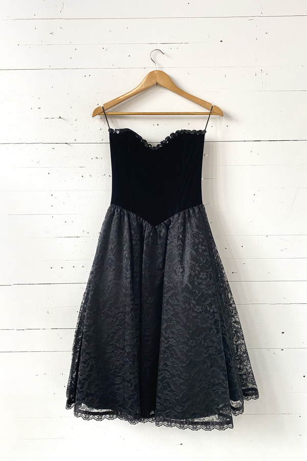 blue dress for baby girl Vintage Gunne Sax Black Nude Lace Bustier Evening Dress Gown main image 1