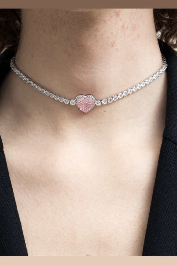 DEPARTMENT Heart Necklace - Rhinestone/Light Pink