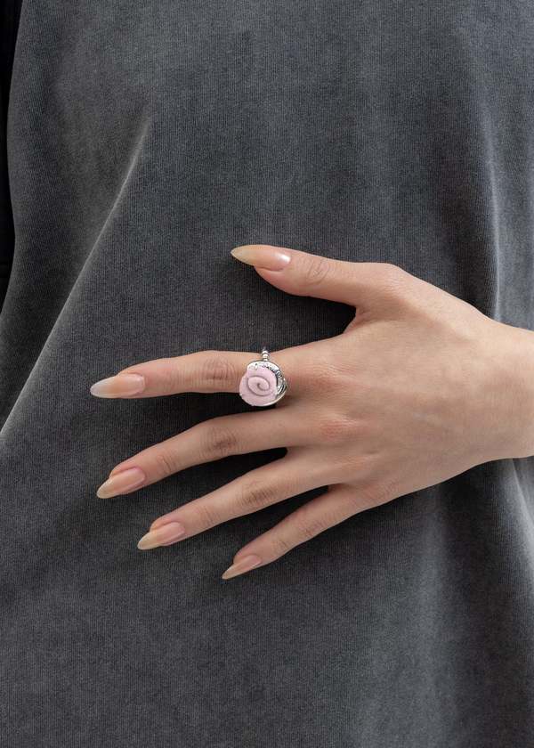 DEPARTMENT Silver And Pink Velvet Rose Ring - Silver/Pink