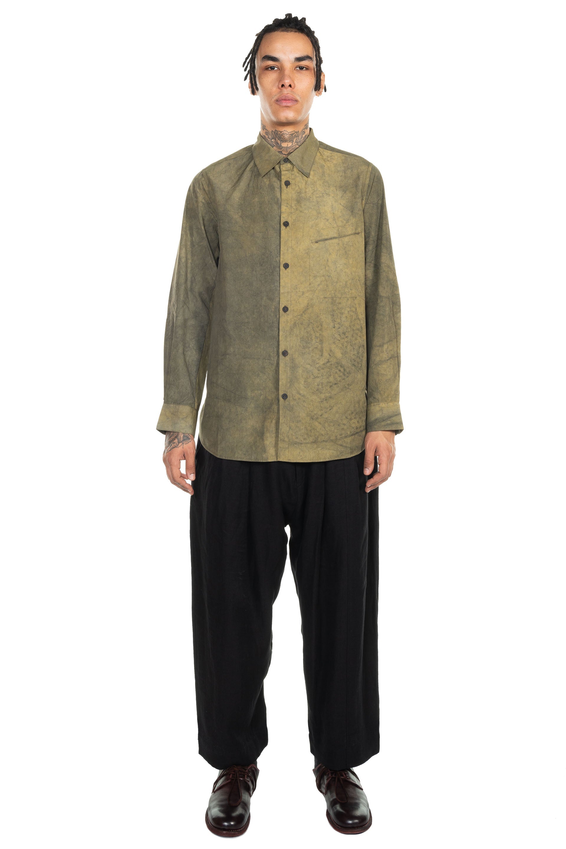 Ziggy Chen Spread Collar Basic Shirt - green Ziggy Chen Spread Collar Basic Shirt - green