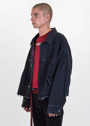 Doublet Black Cut Off Oversized Silk Denim Jacket | Garmentory