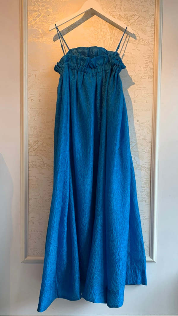 essentiel antwerp blue maxi dress Blue maxi-length halterneck dress