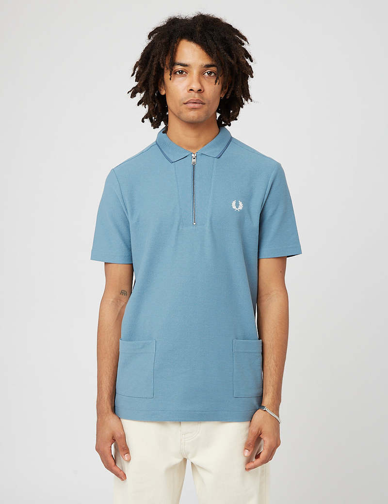 Fred Perry Rib Detail Neck Polo Shirt - Ash Blue | Garmentory