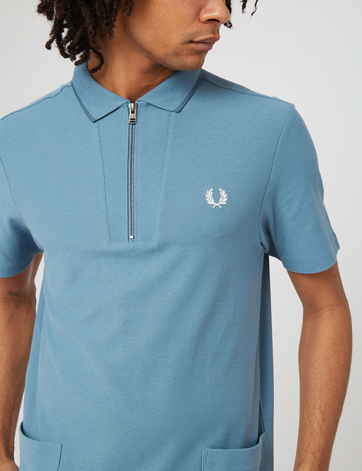Fred Perry Rib Detail Neck Polo Shirt - Ash Blue | Garmentory