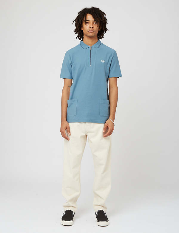 Fred Perry Rib Detail Neck Polo Shirt - Ash Blue | Garmentory