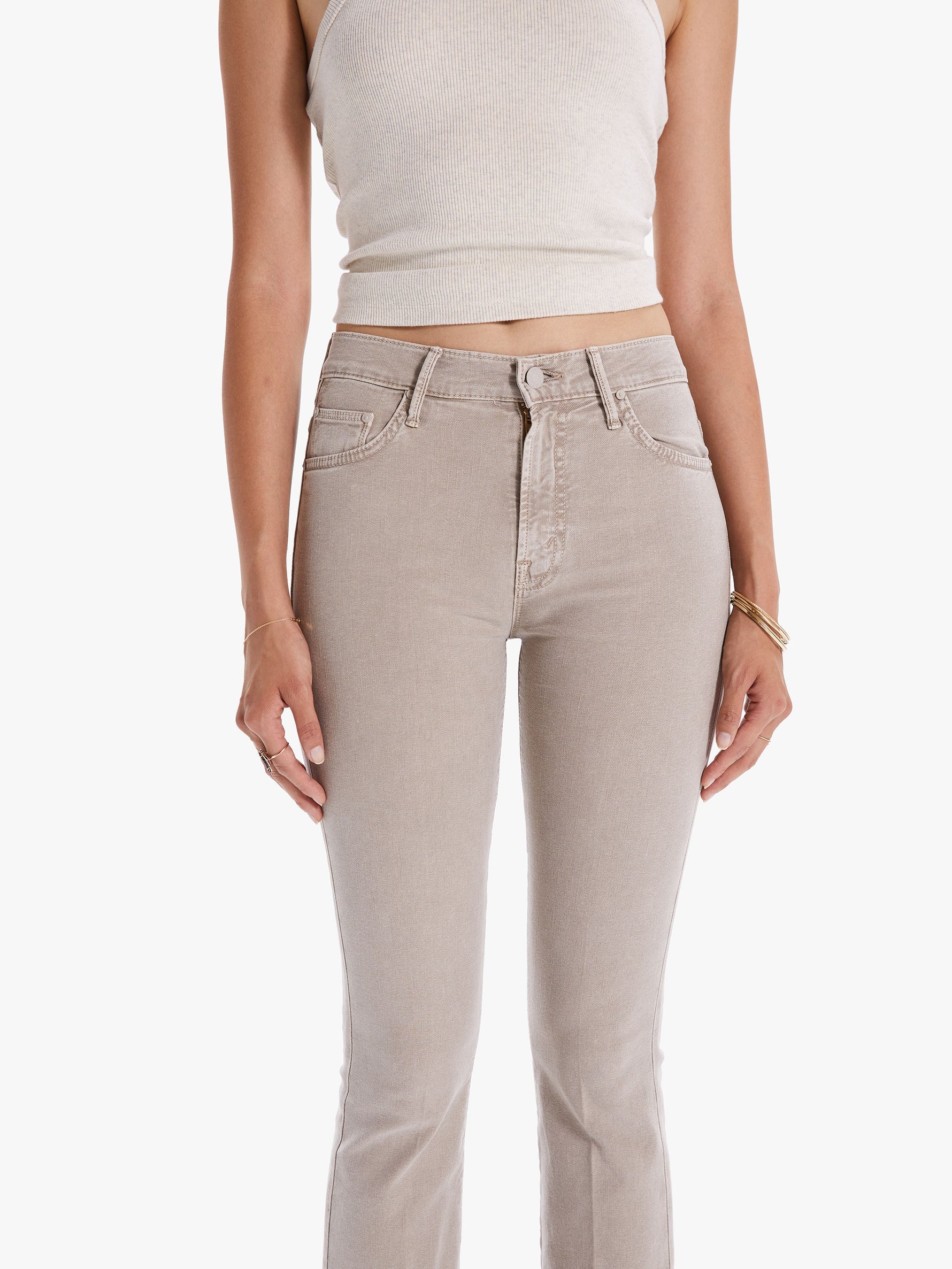 Mother Denim The Insider Ankle Fray Jeans Chalk Oxford Tan Garmentory