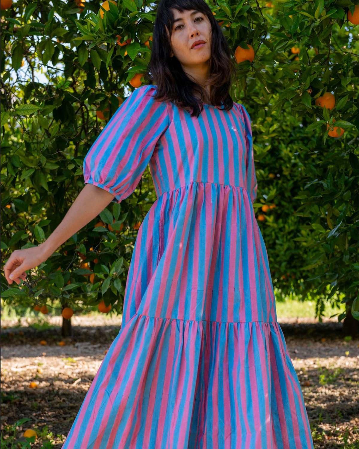 SZ Blockprints Gaia Dress - Faded Rose/Cornflower Blue | Garmentory