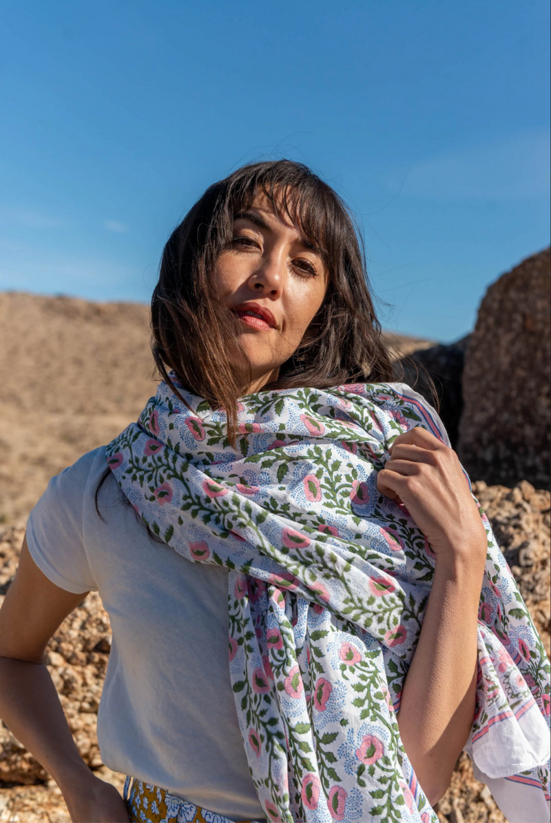 SZ Blockprints Sarong - Moss/Rose Essa Print | Garmentory