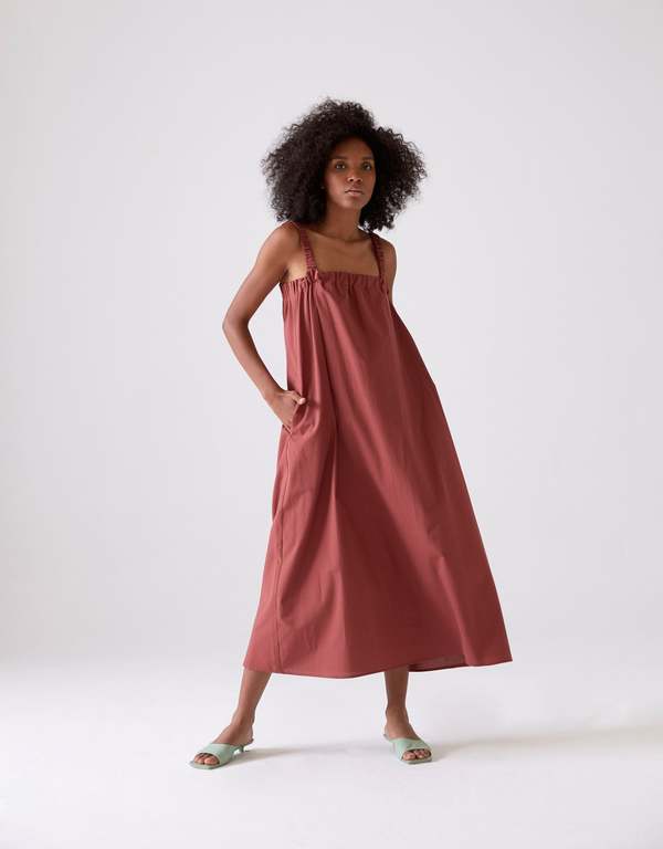 chinese dress ladies Entro Jersey Knit V Neckline Maxi Dress with Pockets in Marsala Plus 2XL main image 1