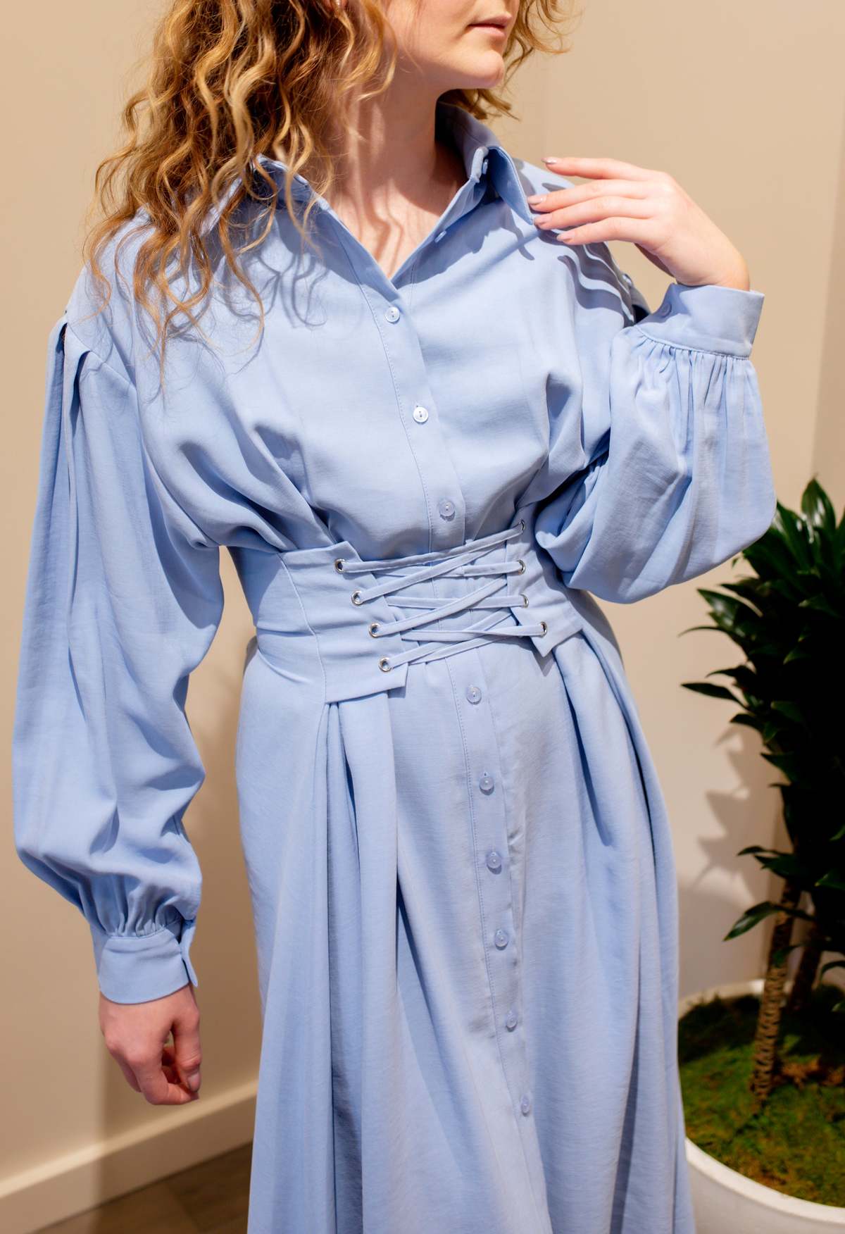 NKC Long Button Up Corset Dress - Blue - Image 1 of 3