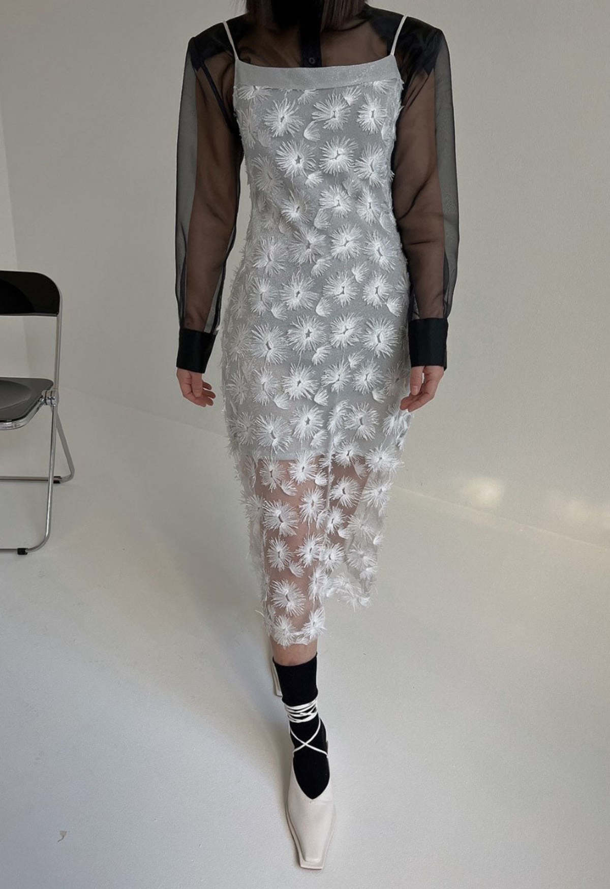 NKC Glitter Tuft Flower Dress - Silver - Image 1 of 4