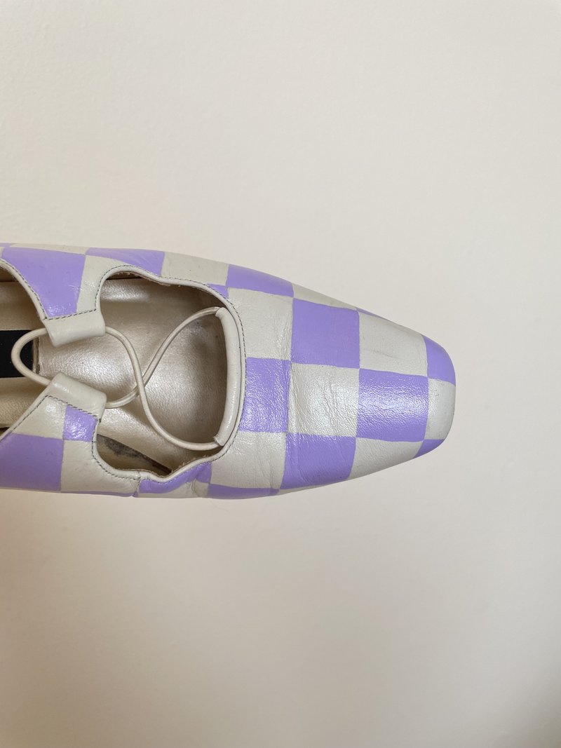 Upcycled Checkered Shoes - white/lavender