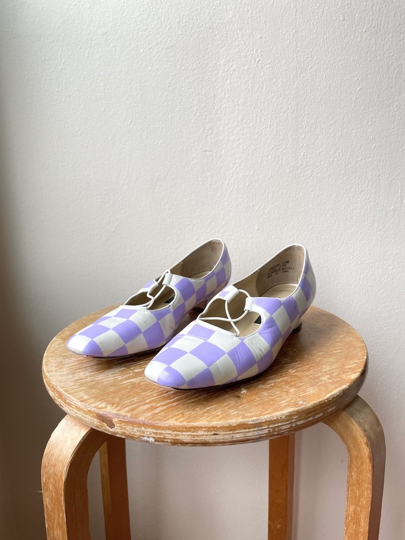 Upcycled Checkered Shoes - white/lavender