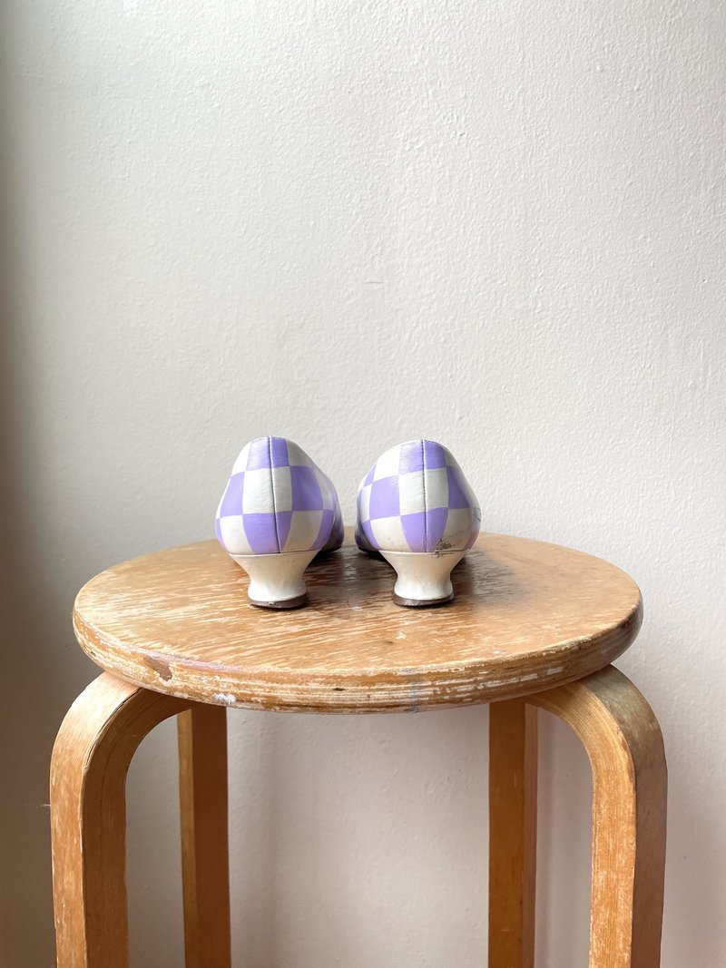 Upcycled Checkered Shoes - white/lavender