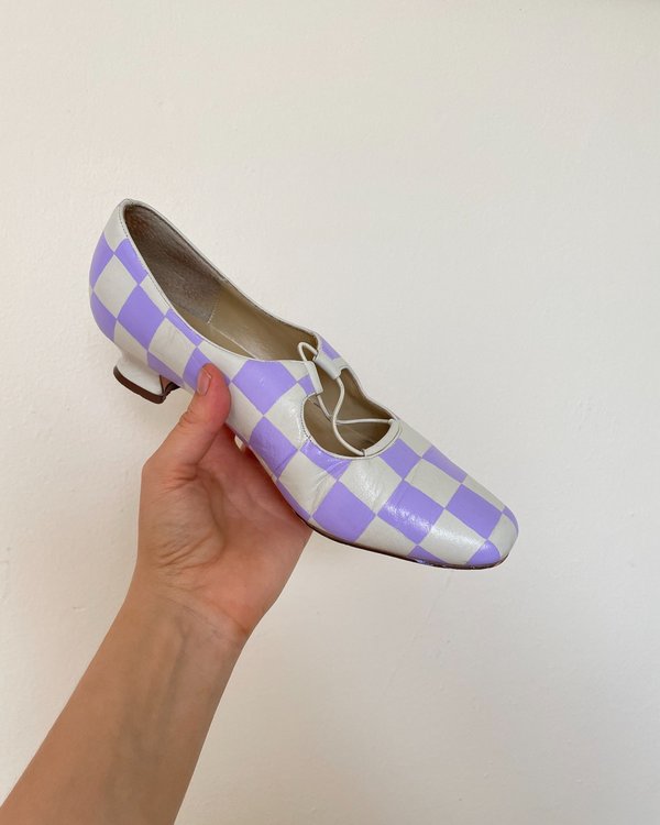 Upcycled Checkered Shoes - white/lavender