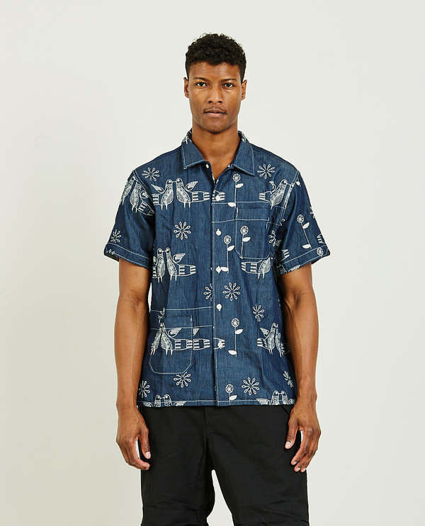 トップス ENGINEERED GARMENTS Camp Shirt Indigo S Engineered Garments Camp Shirt, Indigo – Glasswing
