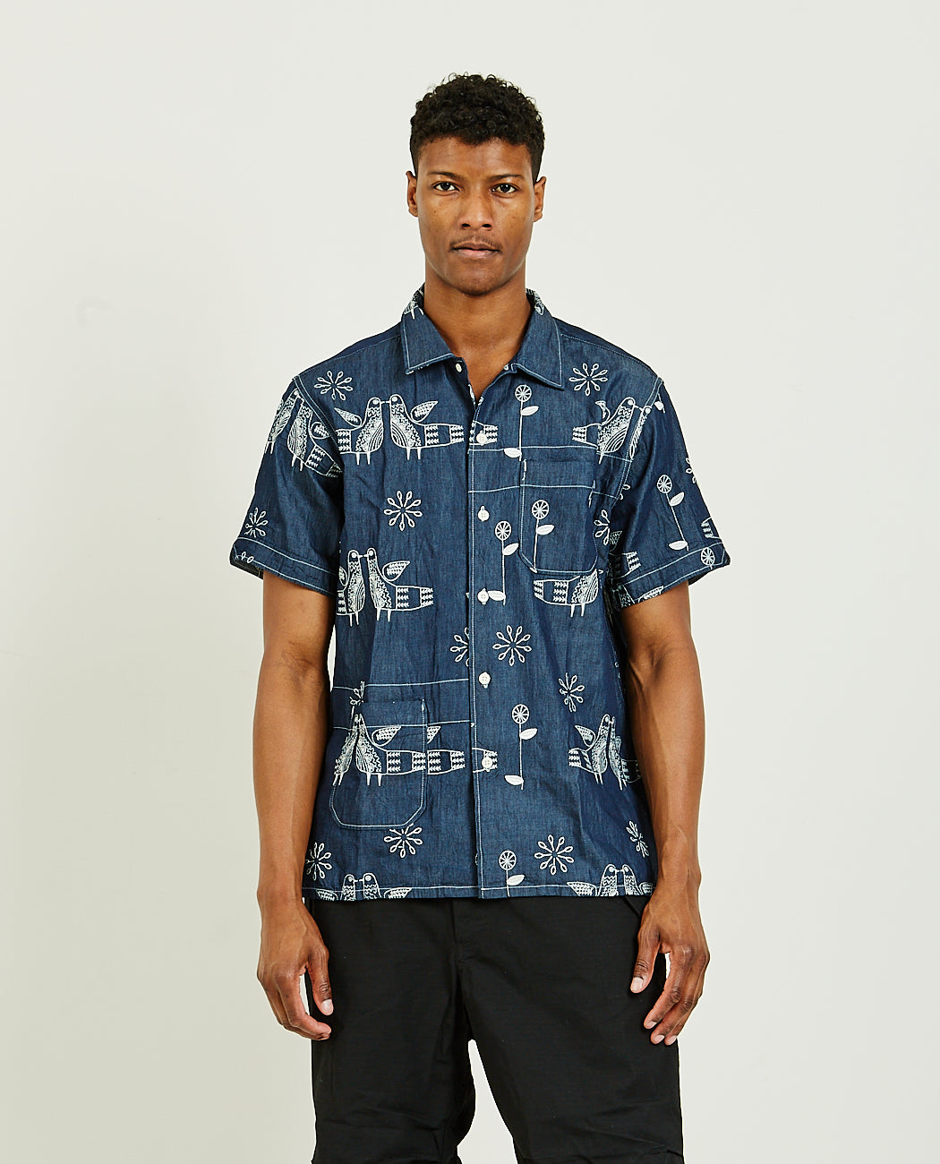 トップス ENGINEERED GARMENTS Camp Shirt Indigo S Engineered Garments Camp Shirt, Indigo – Glasswing