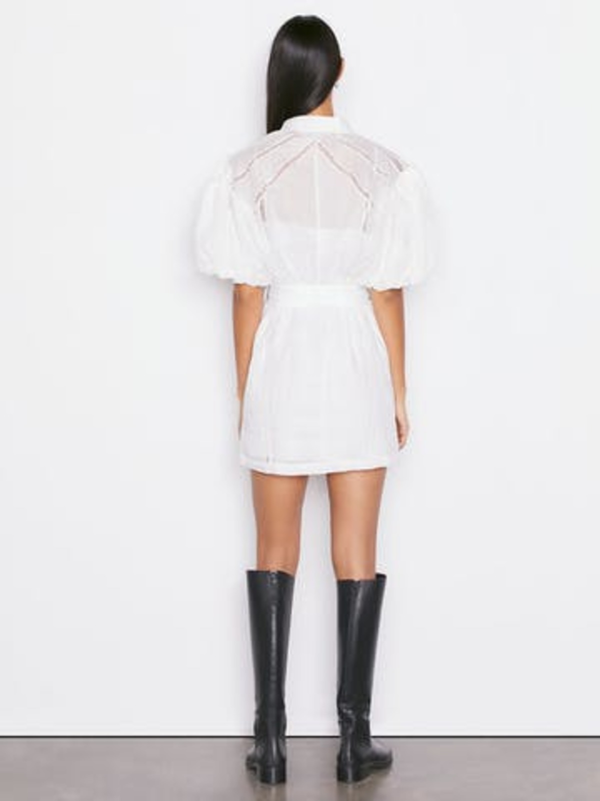 frame lace inset dress FRAME Gathered Seam Lace Inset Dress in White