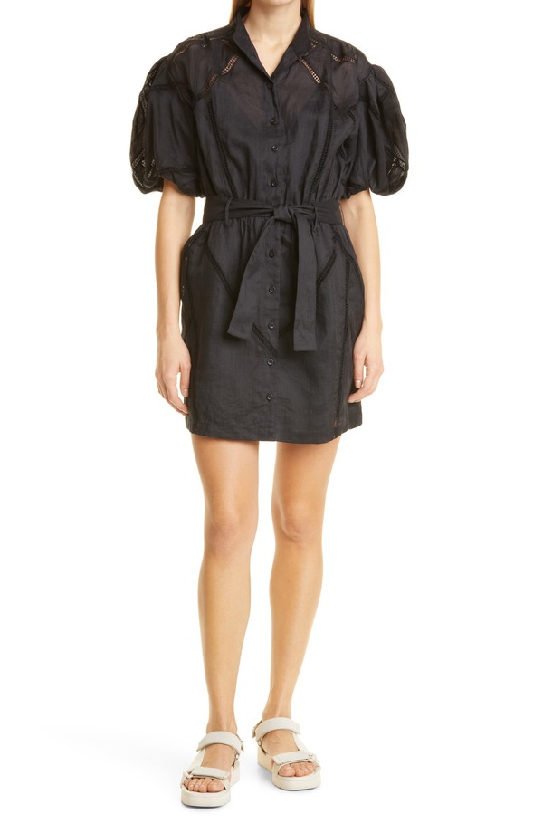 FRAME Denim Inset Lace Puff Sleeve Dress | Garmentory FRAME Denim Inset Lace Puff Sleeve Dress | Garmentory