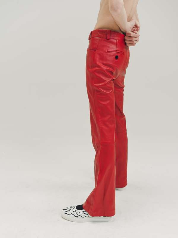Ernest W. Baker Calf Leather Flare Trousers - red | Garmentory