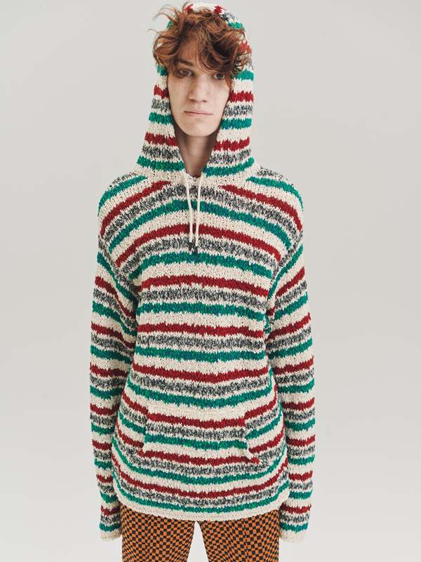 Marni Striped Twisted Cotton Sweater Knit Hoodie | Garmentory
