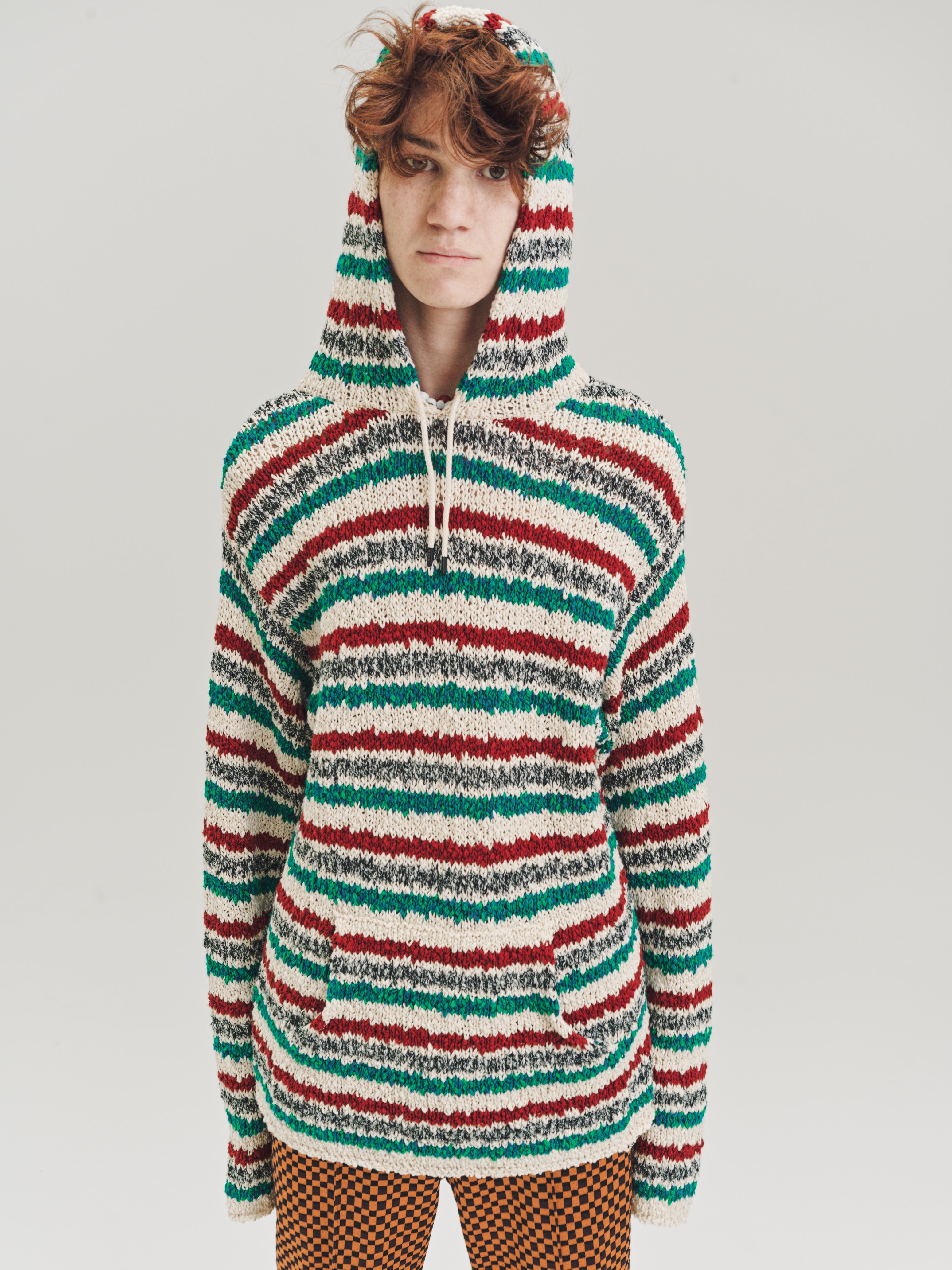 Marni Striped Twisted Cotton Sweater Knit Hoodie