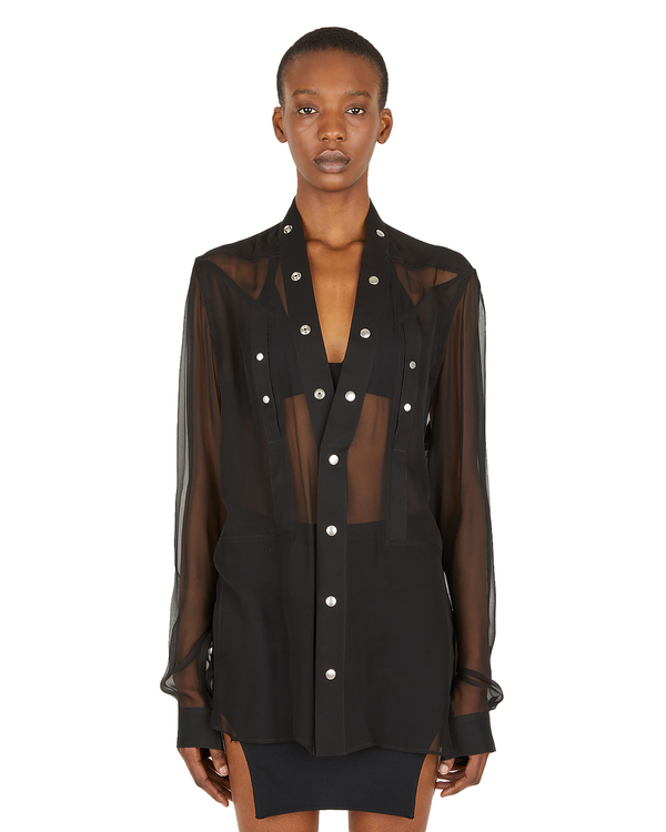 Rick Owens Silk Shirt with Snap Buttons - Black | Garmentory
