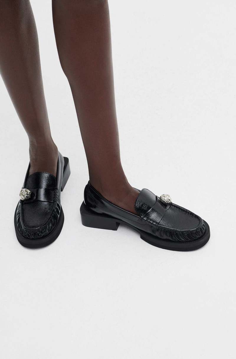 ローファー・オックスフォード Ganni Black Leather Loafers Black Black Feminine Buckle Platform Loafers | GANNI US