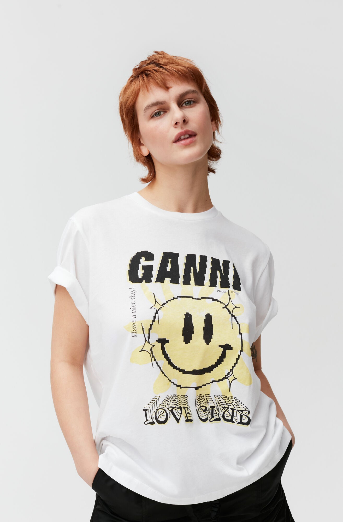 Ganni Light Jersey Sun Love Print O-Neck Relaxed T-Shirt - Bright