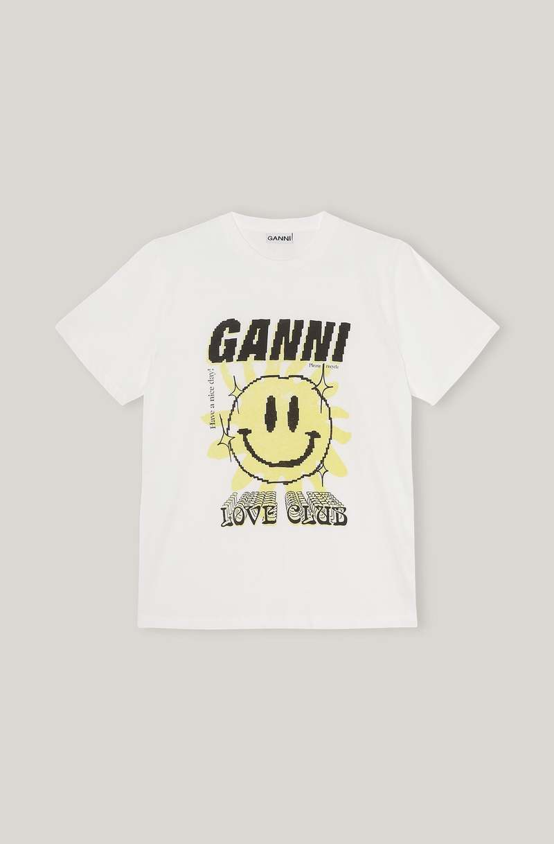 Ganni Light Jersey Sun Love Print O-Neck Relaxed T-Shirt - Bright