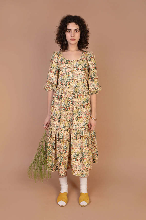 knee length dresses for ladies Faithfull the Brand Meadows Midi Dress Meja Floral Harvest Beauty
