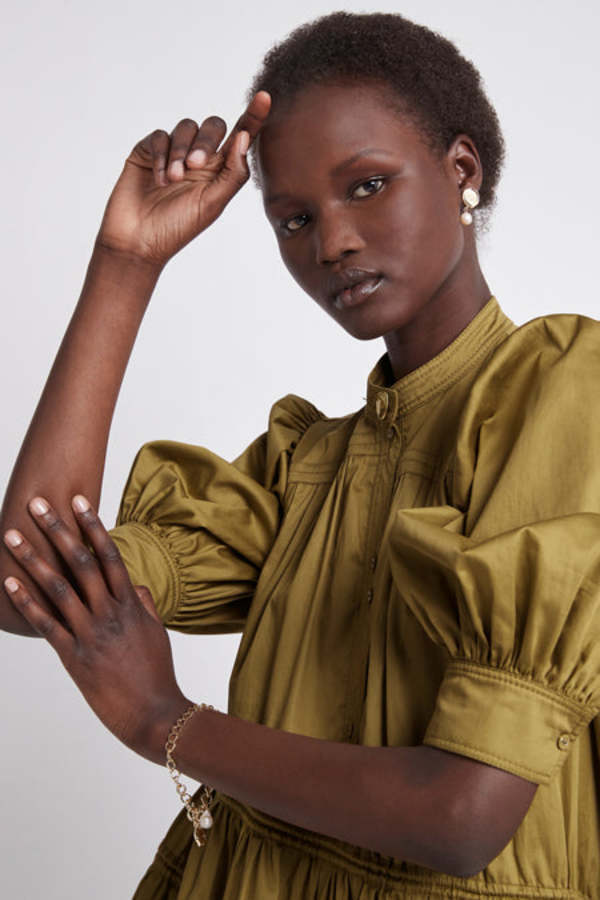aje green dress puff sleeves Aje - Cherished Puff Sleeve Midi Dress main image 0