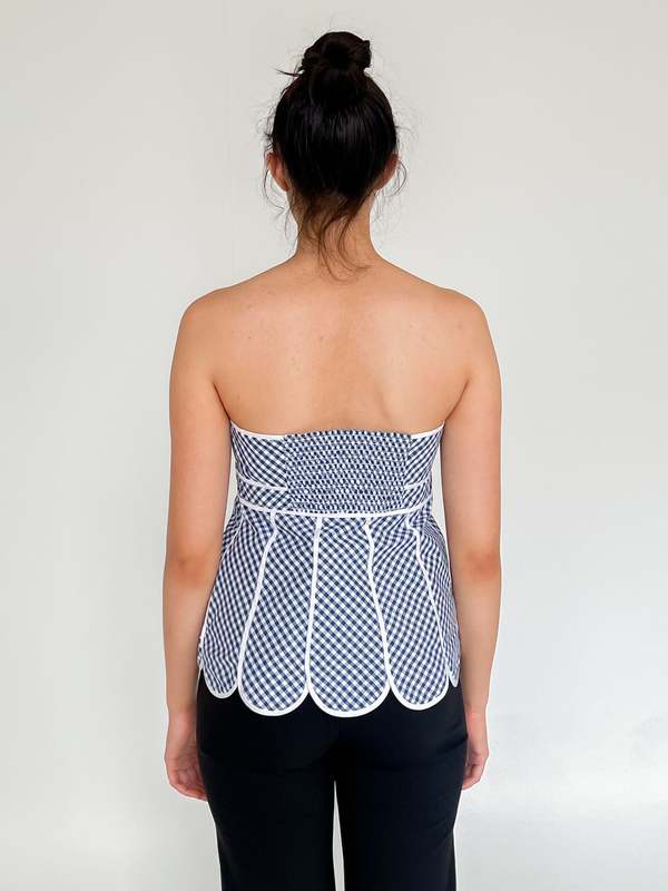 Vintage Melissa Scalloped Hem Tube Top - Blue Gingham