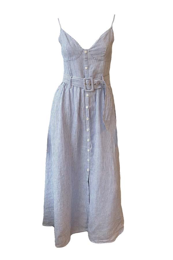 Jonathan Simkhai Vicky Striped Linen Shirting Bustier Dress - Blue/White |  Garmentory