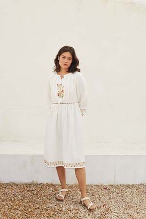embroidered dress midi Traditional Greek Island Early 20th Century Hand Embroidered Full Length Tunic