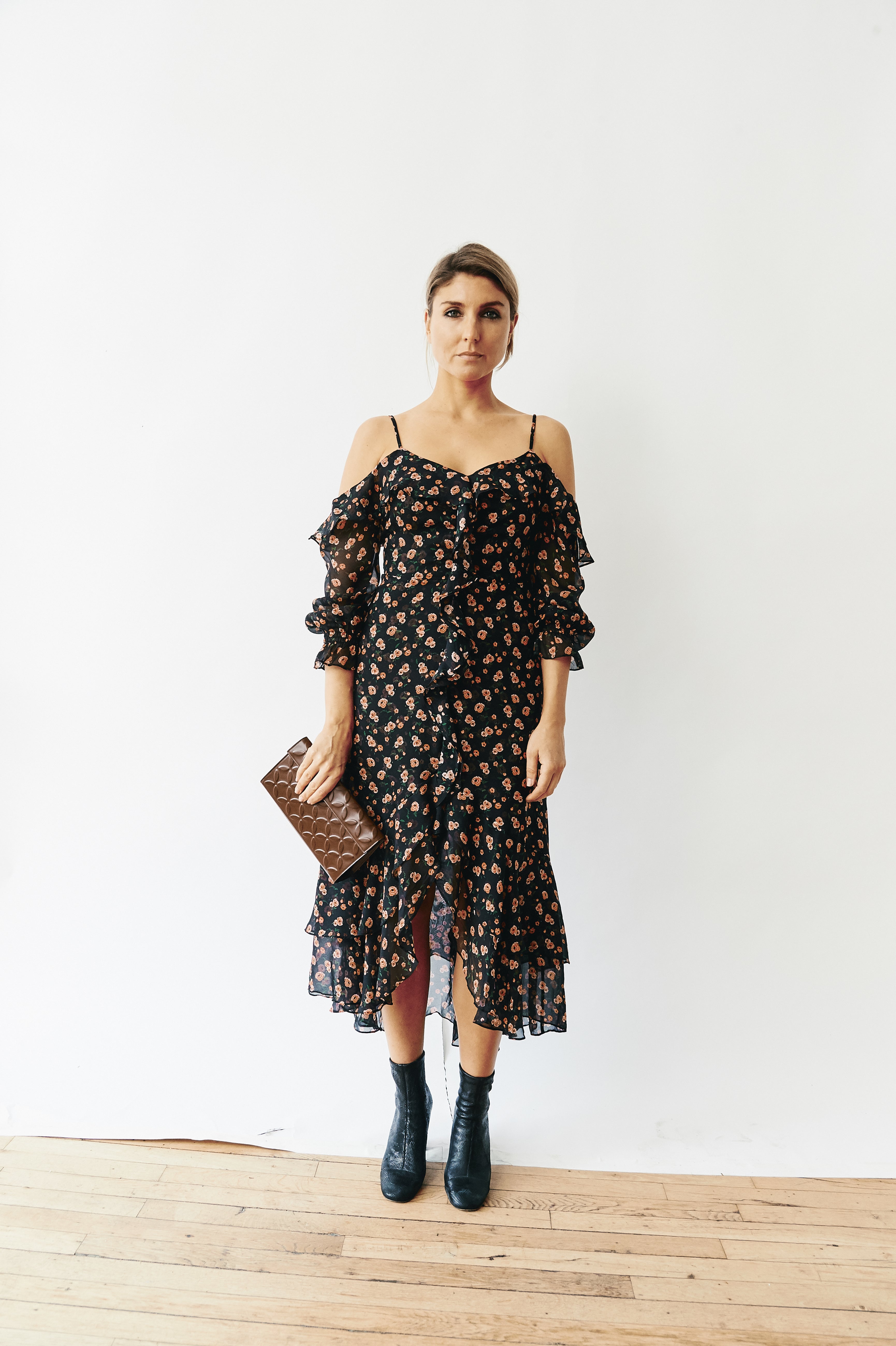 Intermix Cold Shoulder Dress - Black/Pink Floral | Garmentory