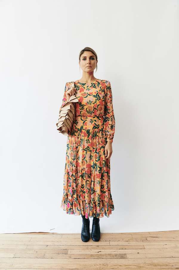 Saloni Midi Dress - Yellow Floral on Garmentory