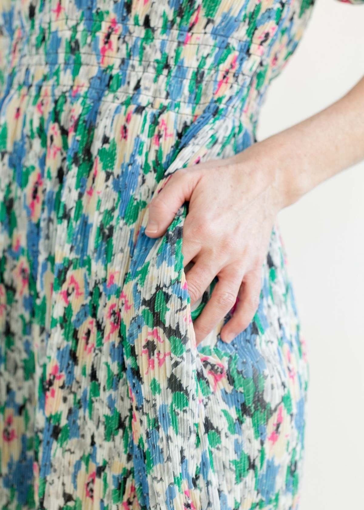 Ganni Pleated Georgette V-neck Midi Dress - Floral Azure Blue | Garmentory