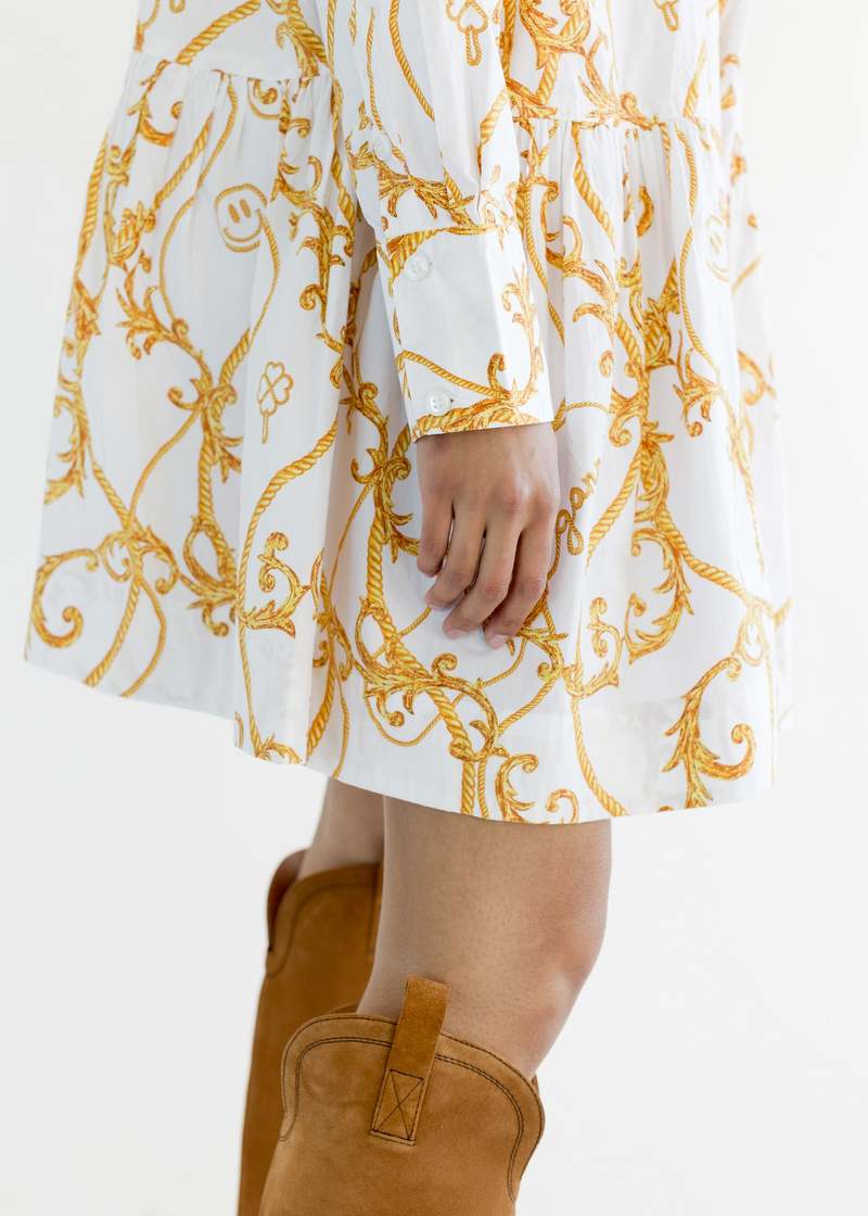 Ganni Printed Cotton Poplin Gathered Panel Wide Mini Shirt