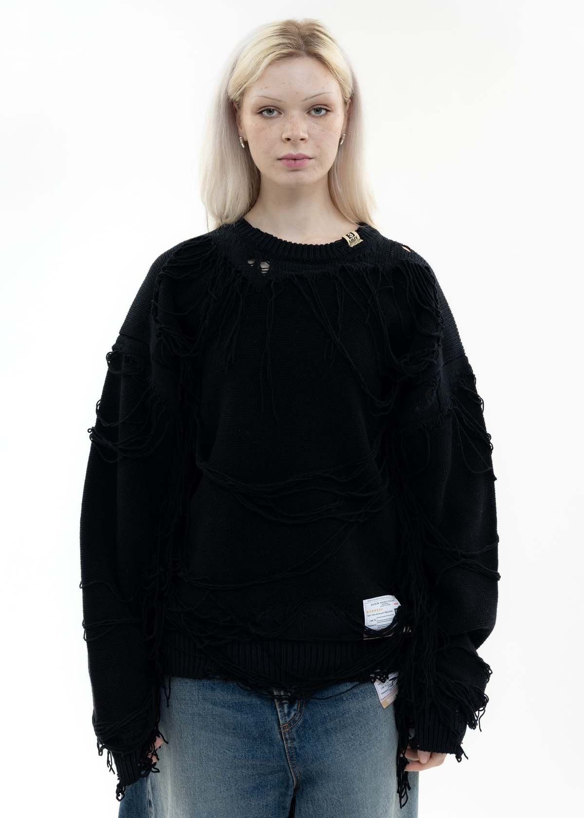 MIHARA YASUHIRO 美品 Distressed Pullover Mihara Yasuhiro Distressed Knit Pullover - Black | Garmentory