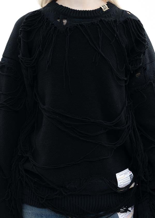 Mihara Yasuhiro Distressed Knit Pullover - Black | Garmentory