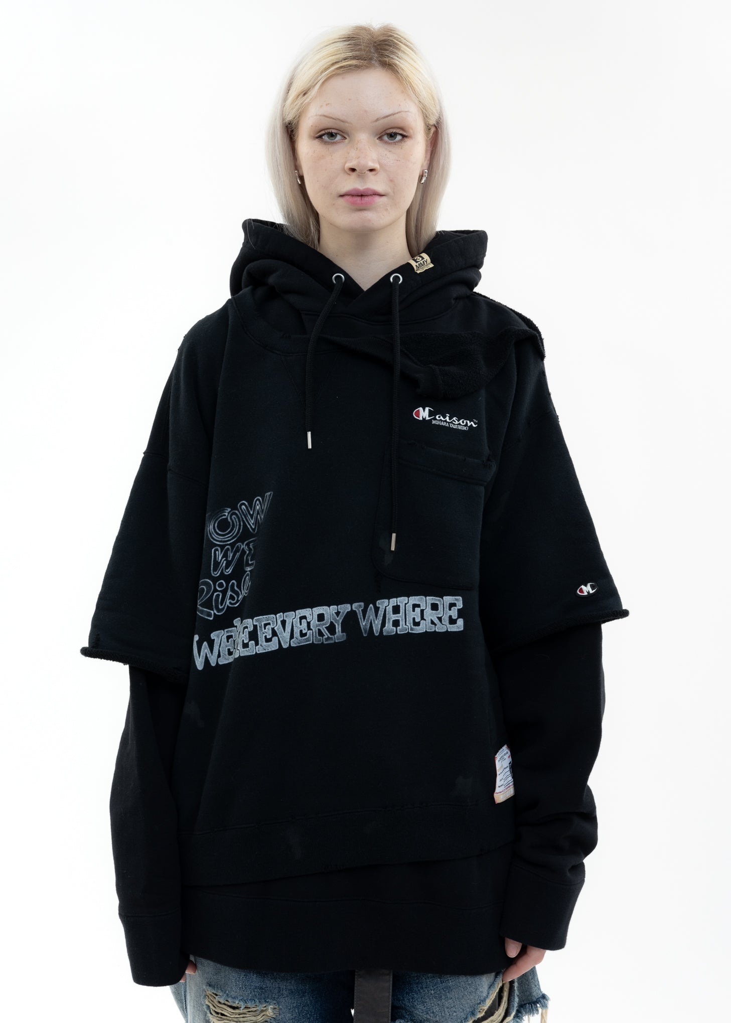 Mihara Yasuhiro Shift Side Combined Hoodie - Black | Garmentory