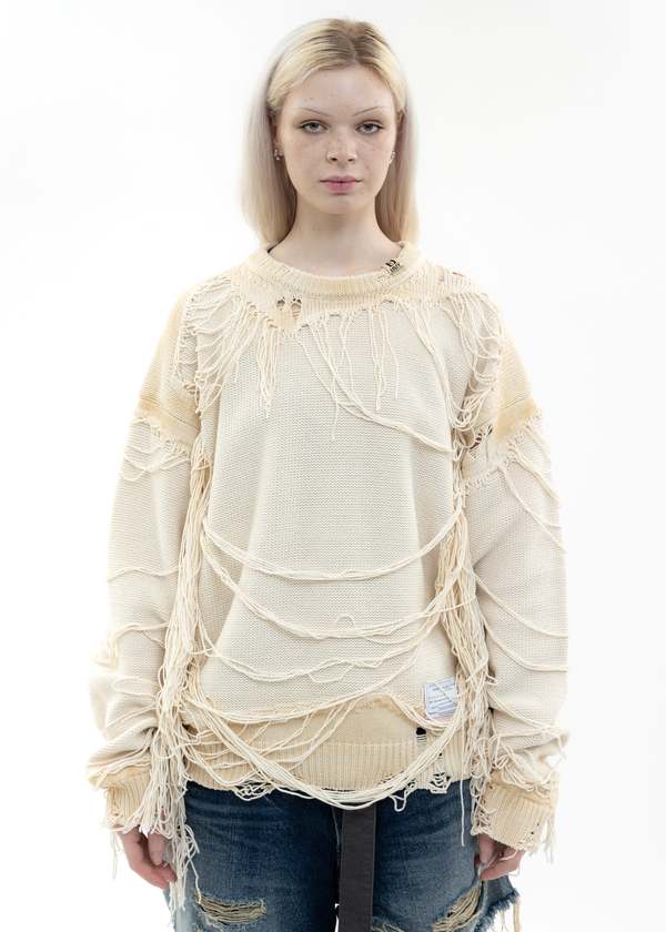 Mihara Yasuhiro Distressed Knit Pullover - White | Garmentory