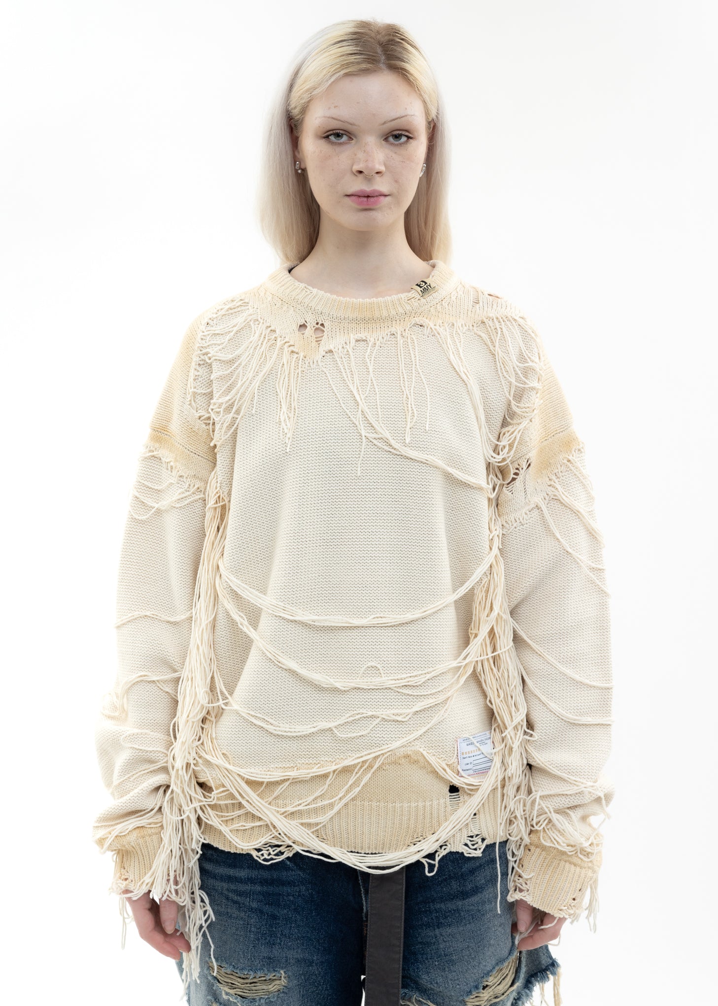 トップス MIHARA YASUHIRO Distressed Knit Sweater Mihara Yasuhiro Distressed Knit Pullover - White | Garmentory