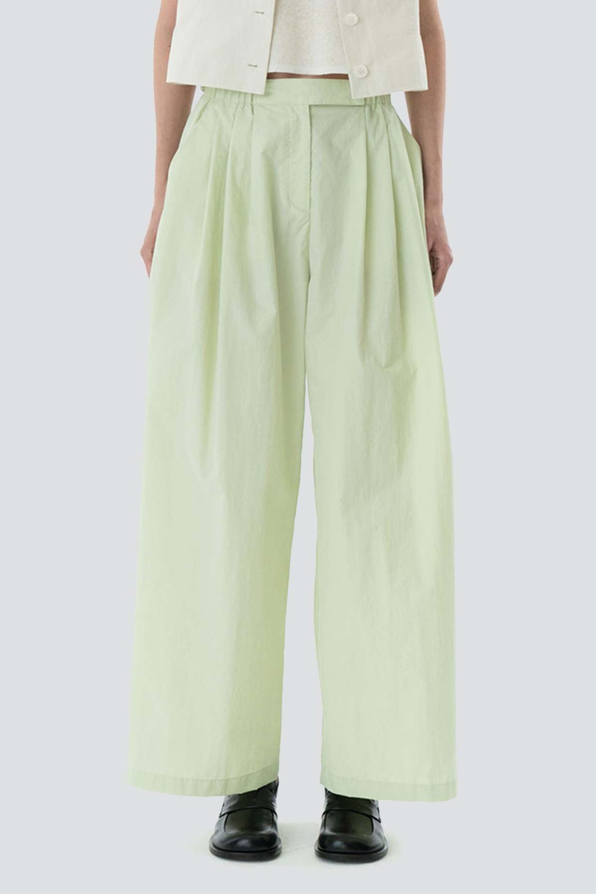 AMOMENTO Three Tuck Banding Pants - Lime | Garmentory