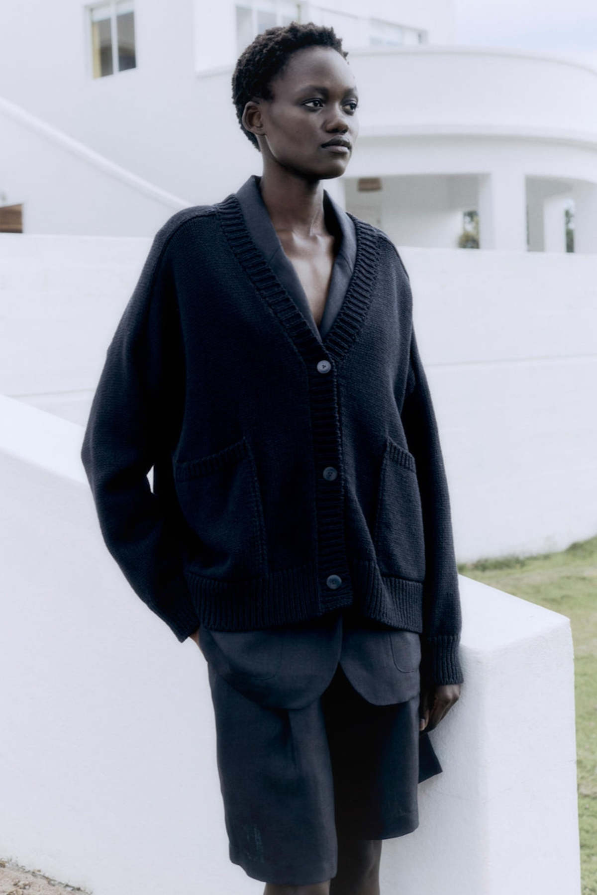 Cordera Cotton Saddle Cardigan - Black | Garmentory