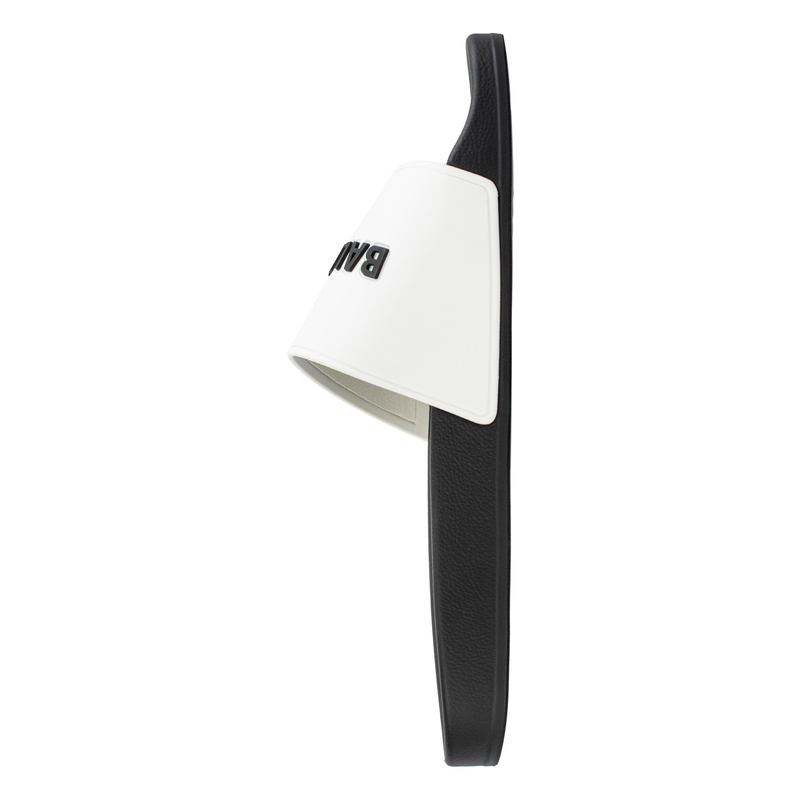 Balenciaga Logo Pool Slides - Black/White | Garmentory