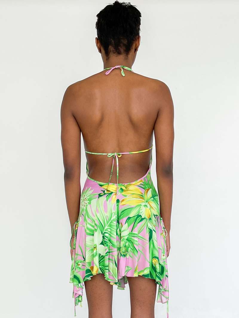 VERSACE カットアウトティテルミティトレス 74HAO977J0004 899 Versace Cutout Dress - Tropical Print | Garmentory